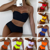 New solid color European and American bikini swimsuit sexy split high waist belly bikini swimsuit women