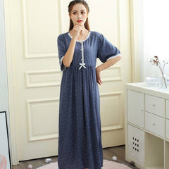 New Summer Nightdress Women Cotton Short Sleeve Polka Dot Breathable Nightgown Homewear Lady Princess Sleepwear Sleepdress Women