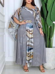 Grey Textured Print Panel Dress