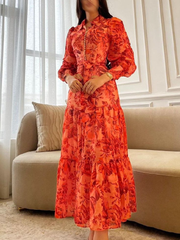 Chiffon printed button long dress