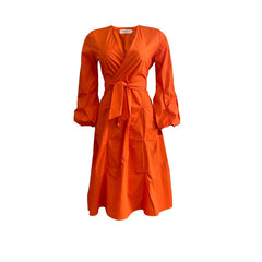 European and American V-neck high-waisted lace-up puff sleeves large size.