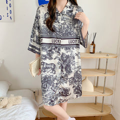 Ice and snow silk nightdress women's summer season new mid-sleeve - desire wind shirt skirt