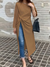 ZANZEA women's Japanese and Korean literary style temperament solid color ladies skirt round neck long sleeves twisted irregular long design mid-length skirt fashion trend elegant loose spring and autumn daily leisure holiday style dress large size