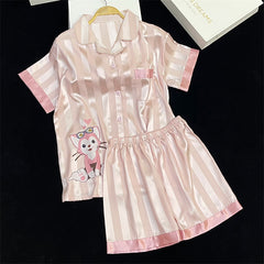 Luxurious chic summer silky women's pajamas short-sleeved home clothes thin section silk suit