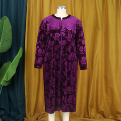 European and American round neck long-sleeved velvet purple warmth African women's nightgown bathrobe Nightgown