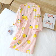New Ladies Pajamas Cotton Gauze Kimono Robes for Women Thin 7 Points Sleeve SPA Home Wear Cotton Bathrobe Summer Cool