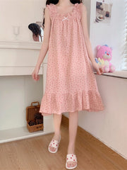 Young Girl Sweet Nightdress Spring Summer Shortless Sleeve Nightgowns & Sleepshirts Women Sleepwear Style Outwear