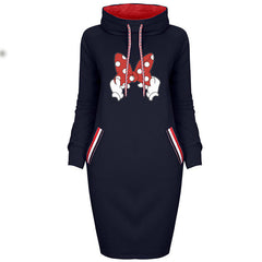 Spring Autumn Long Sleeve Mickey Mouse Cartoon Turtleneck Sweater Dress
