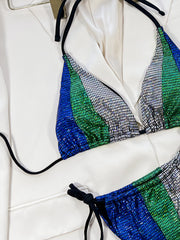 suit women's European and American style new shiny silver sexy strapless strapless strapless summer seaside vacation beach swimming spli