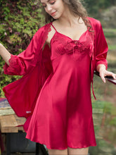 Summer two-piece women's suspender nightdress silk satin nightgown home service
