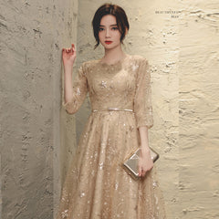 Best-selling new evening dress female banquet 2023 new champagne color temperament celebrity spirit annual meeting small graduation can usually