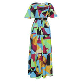 MD 2021 فستان نسائي للربيع والصيف طباعة أفريقية بوهو فساتين طويلة أنيقة قصيرة الأكمام الشيفون رداء رداء حفلات ملابس سيدة