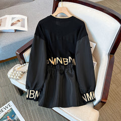 Design sense splicing dress 2023 autumn new large size women's dress for fat mm slimming and age-reducing temperament skirt