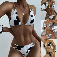 New bikini chain sexy backless split swimsuit European and American foreign trade cow print bikini