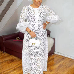 European and American popular long skirt lace lace white dialysis temperament dress