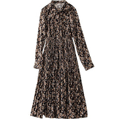 Chiffon floral dress women's autumn dress 2022 new style waist show slim temperament vintage light cooked wind pleated long skirt