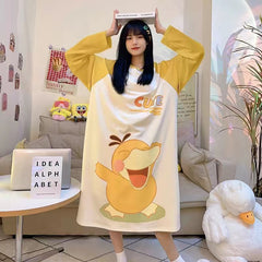 New style nightgown women's autumn and winter pajamas women's long-sleeved long skirt large size home clothes cotton