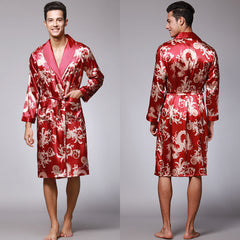 New ice silk men's long-sleeved nightgown bathrobe home clothes