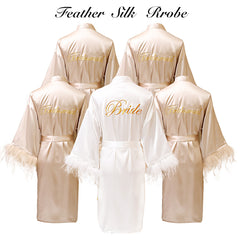 New FEATHER bride bridesmaid wedding short satin 2023 pajamas underwear women's kimono bathrobe robe pajamas