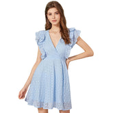 v-neck dress with empty lotus leaf sleeves mid-length waist slim women's