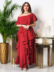 Rose Elegant Off-Shoulder Cake Dress