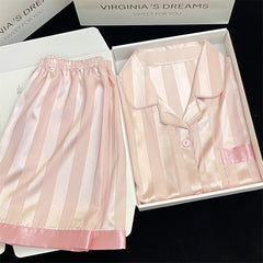 Luxurious chic summer silky women's pajamas short-sleeved home clothes thin section silk suit