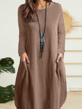 ZANZEA Women Elegant Dresses Solid O-Neck Long Sleeve Vintage Knee Length Dress Fashion Holiday Casual Loose Ladies Vestido Plus Size