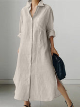 ZANZEA Fashion Solid Color Dress Lapel Neck Long Sleeve Shirtdress Spring Women Elegant Loose Vestidos Vintage Loose Maxi Robe