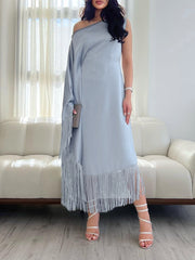 Light Blue Satin Elegant Fringe Dress