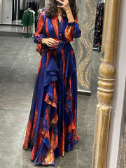 Elegant Printed Multicolor Chiffon Dress