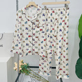 Spring and summer women's popular fashion cardigan sweet ice silk long-sleeved home clothes two-piece suit