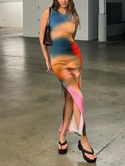 Sleeveless Backless Dress Ladies 2023 Summer Elegant Sexy Tie Dye Suit Ladies Birthday Party Club
