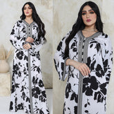 New Black and White Printed Dress Fashion Hot Selling Lace Casual Dress Abaya Robe