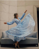 Hot Sale spot goods New style women's foreign trade popular V-Neck long sleeve dress Promotion