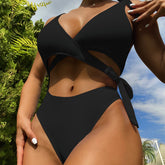 New one-piece swimsuit sexy bikini European and American swimsuit female hollow swimsuit solid color