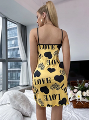 ملابس داخلية نسائية مثيرة للخريف والشتاء، فستان نوم بحمالات بطباعة عميقة على شكل حرف V، تنورة منزلية كبيرة الحجم