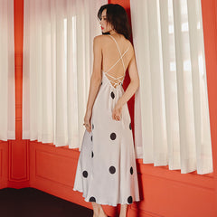 2022 new pajamas women summer collar elegant ladies ice silk satin home wear thin hanging skirt