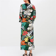 فستان شيفون صيفي للنساء فستان شاطئ بوهو طويل مطبوع عليه زهور مثير بفتحة رقبة شكل v عميقة فستان حفلات فستان الشمس من فيستدوس دي فيستا