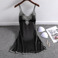Summer new sexy ice silk suspenders nightdress with chest pad pajamas ladies silk home clothes Korean version girlfriends