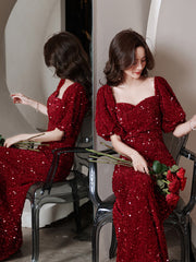 Best-selling new toast clothing bride 2023 new red engagement wedding back door dress skirt female fishtail sequins small tall