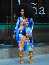 European and American printed tight wrap hip front and back double wear plus size women's dress