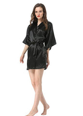 New Black Chinese Women's Silk Robe Bathrobe Hot Sale Kimono Yukata Yukata Solid Color Pajamas