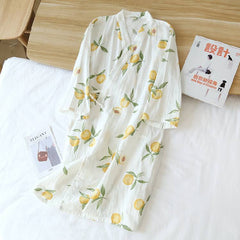 New Ladies Pajamas Cotton Gauze Kimono Robes for Women Thin 7 Points Sleeve SPA Home Wear Cotton Bathrobe Summer Cool