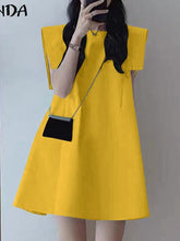 VONDA Elegant Dresses For Women 2022 Solid Color Round Neck Loose A-Line Dresses Bohemian Party Vestidos Casual Summer Plus Size Dresses