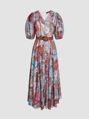 Vintage Print Belt Dress