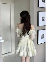 Long Sleeve Elegant Mini Dress Lolita Solid Color Short Party Dress Ladies Casual 2023 Spring Sweet Dress Korean Fashion