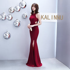 815 necked fishtail slim fitting wedding banquet evening dress women's split skirt popular dress Cross-border Hot Sale High Quality