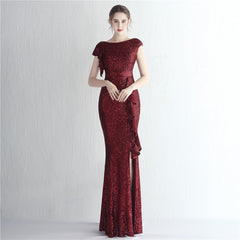 تنورة جديدة رائجة البيع مطرزة بالترتر للسيدات للولائم بمزاجية طويلة مقسمة بالترتر هالة ملكة عشاء ذيل السمكة