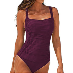 Explosive European and American sexy solid color pleated ladies one-piece swimsuit