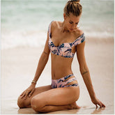 Polyester Adult Female Split Printed Hard Bag Bikini Swimsuit